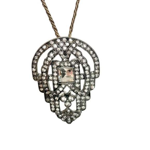 Chloe + Isabel 3 Part Convertible Necklace Crystals Brass Leaf EUC - Picture 3 of 10